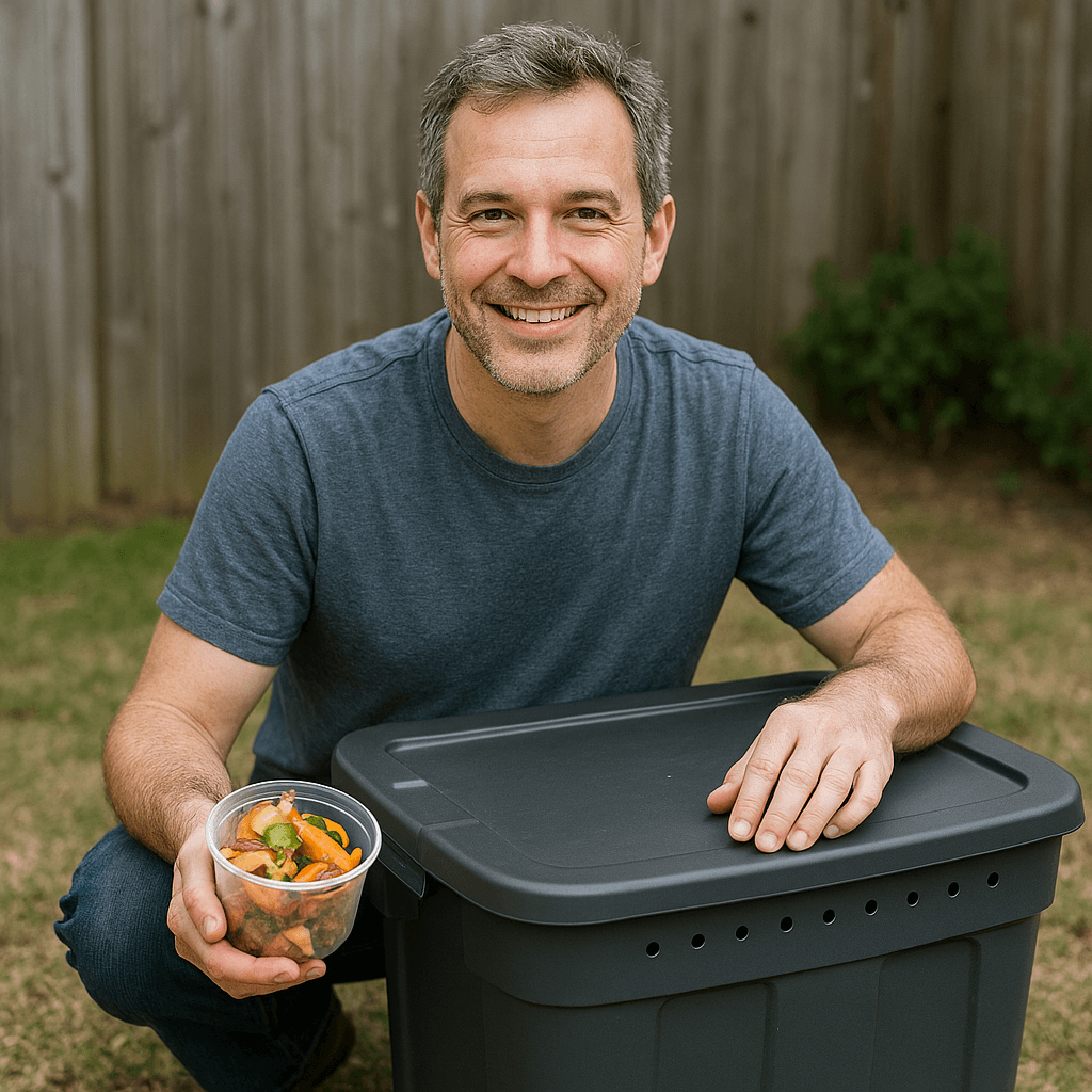Charles Davis reviewing indoor apartment composting tools